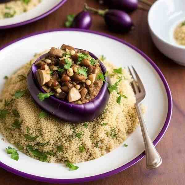 Тeплый салат из баклажанов с кускусом